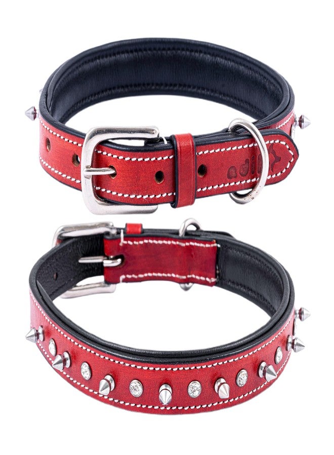 ADIL'S Adil’S Leather Spike Studded Dog Collar - Adjustable Pet Collar for Small, Medium, Large Dogs Durable & Stylish for Pitbulls, Bulldogs, Mastiffs & Guard Dogs (S to XL) Size:S, Color: RED - Image 1